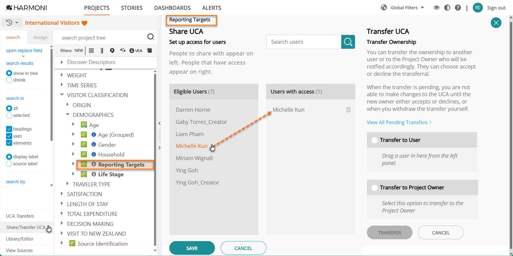 Image showing Share/Transfer UCA screen